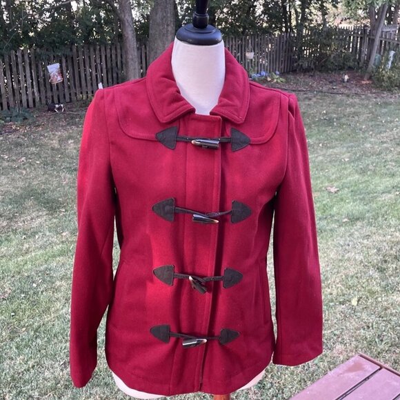 Womens Gap Red Toggle Coat Medium Wool Blend Fully Lined Classic Style Warm Oute - Picture 1 of 13